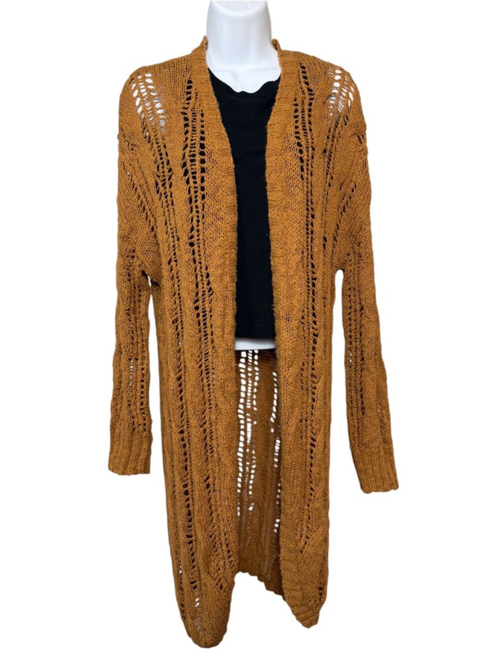 American Eagle Crochet Cable Knit Open Front Longline Duster Cardigan Sweater S